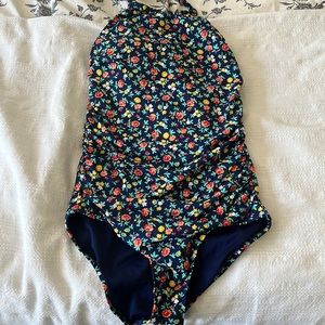 Lands’ End Women’s One Piece Swimsuit Navy Floral Size 8